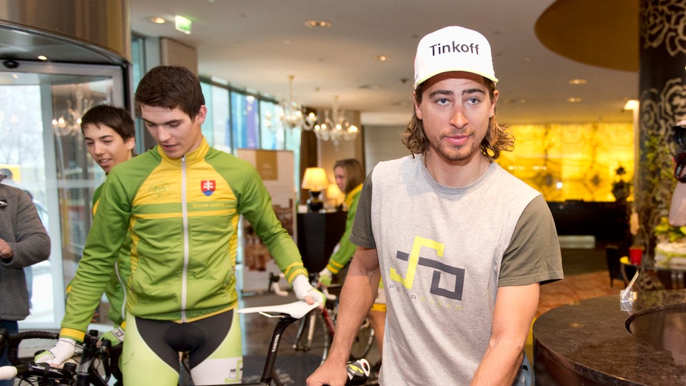 Peter Sagan počas tlačovej konferencie pri príležitosti prezentácie nového projektu CyS Peter Sagan Academy.