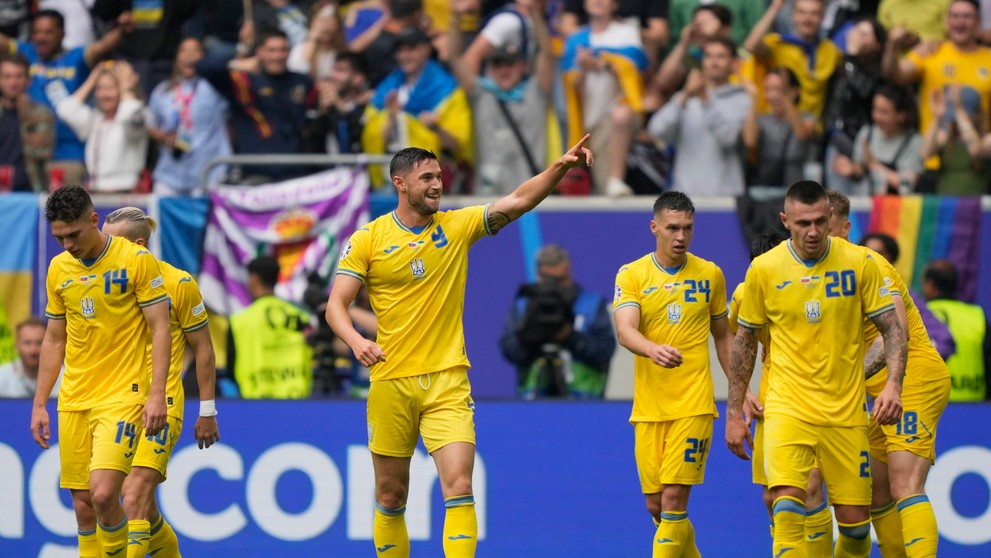 Radosť Ukrajincov po strelenom góle