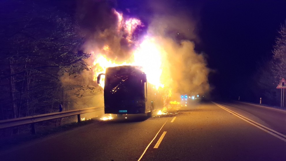 Požiar autobusu na Dargovskom kopci