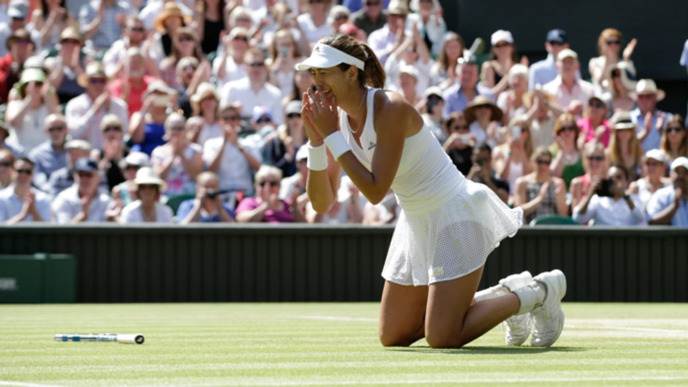 Reakcia španielskej tenistky Gabriny Muguruzovej Blancovej po postupe do finále Wimbledonu.
