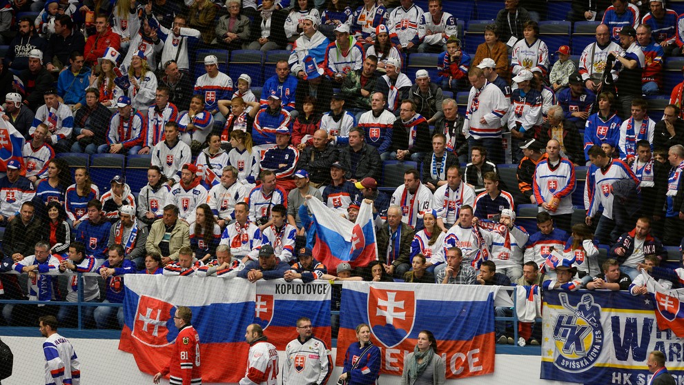 Slovenskí fanúšikovia na zápase Bielorusko-Slovensko.