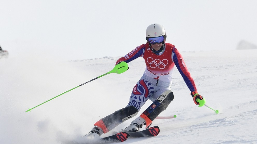 Slovenská lyžiarka Petra Vlhová v 1. kole slalomu na ZOH 2022.