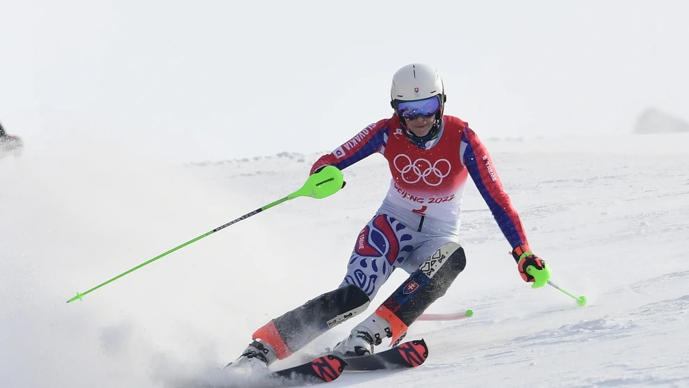 Slovenská lyžiarka Petra Vlhová v 1. kole slalomu na ZOH 2022.