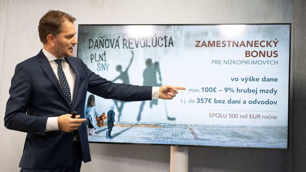 Minister financií Igor Matovič počas predstavovania zmien pre zdaňovanie práce.