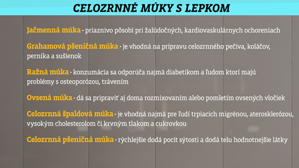Celozrnné múky s lepkom.