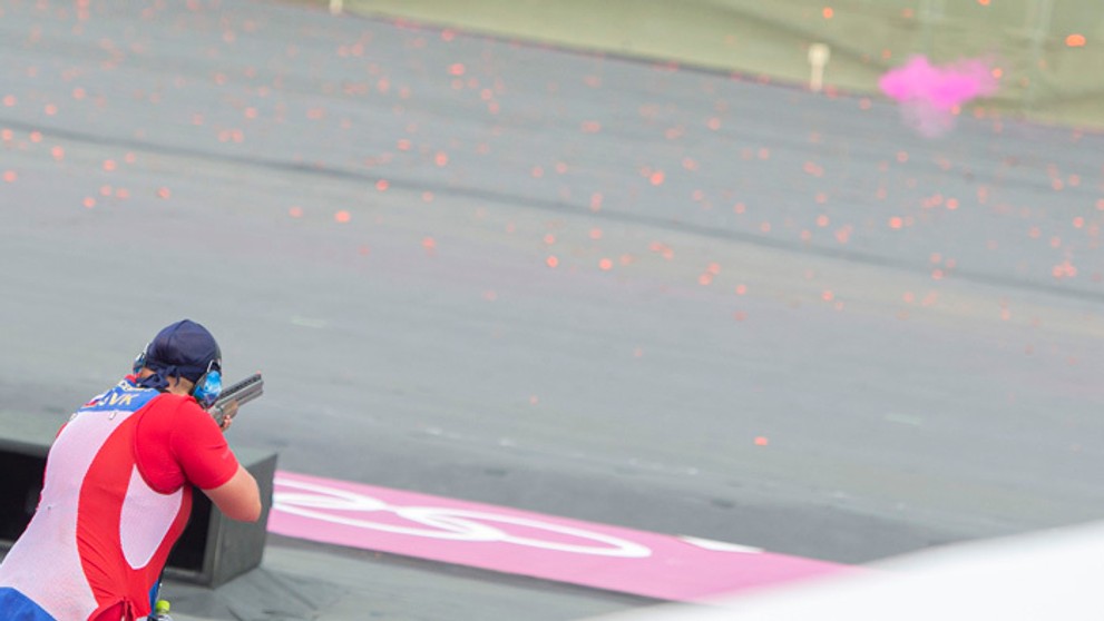 Zuzana Rehák Štefečeková počas finále trapu.