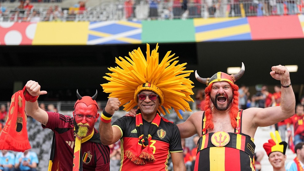 Fanúšikovia Belgicka počas zápasu proti Slovensku.