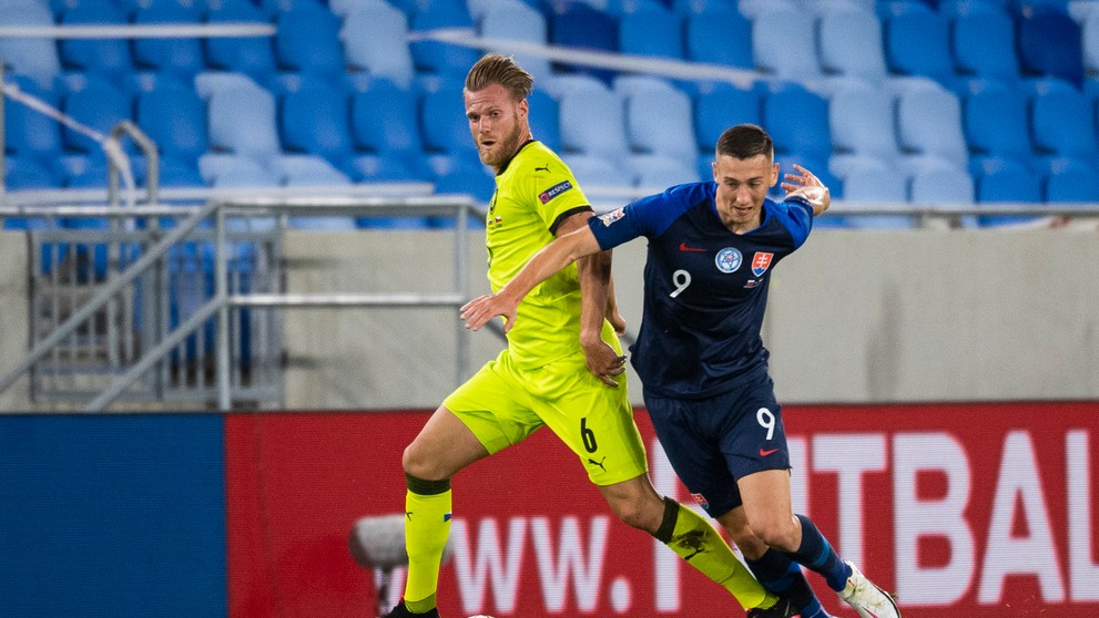 Tréner českej reprezentácie Jaroslav Šilhavý počas tlačovej konferencie po zápase Ligy národov proti Slovensku.