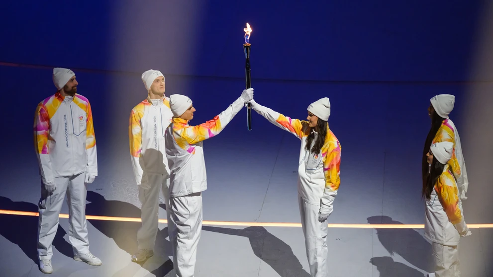 Na snímke olympijská pochodeň počas otváracieho ceremoniálu.