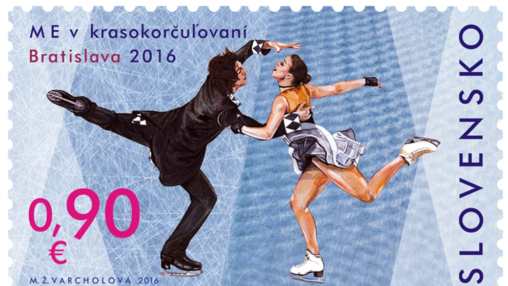 Poštová známka pri príležitosti ME v krasokorčuľovaní.