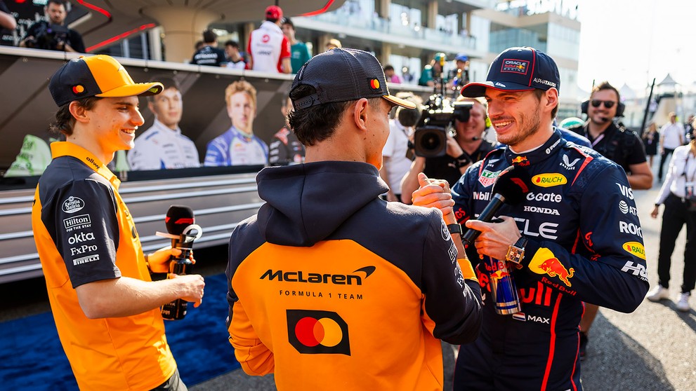 Lando Norris, Max Verstappen a Oscar Piastri.