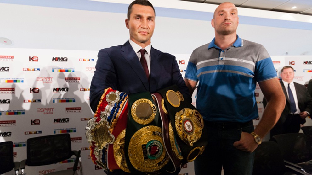 Vladimír Kličko a jeho vyzývateľ Tyson Fury.