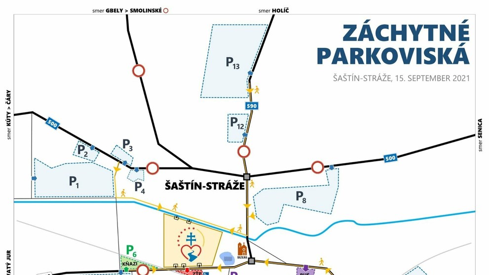 Mapa parkovísk v Šaštíne.