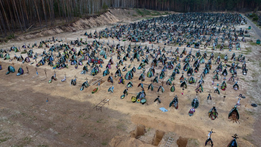 Cintorín v ukrajinskom meste Irpiň.