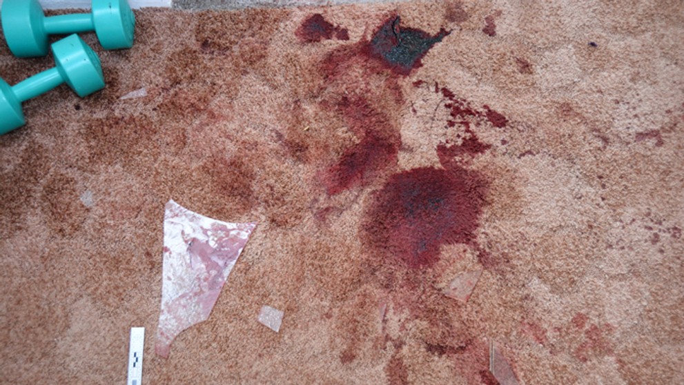 Zakrvavený koberec v izbe v dome vo Zvolene, kde Ľubomír bodol manželku Andreu.