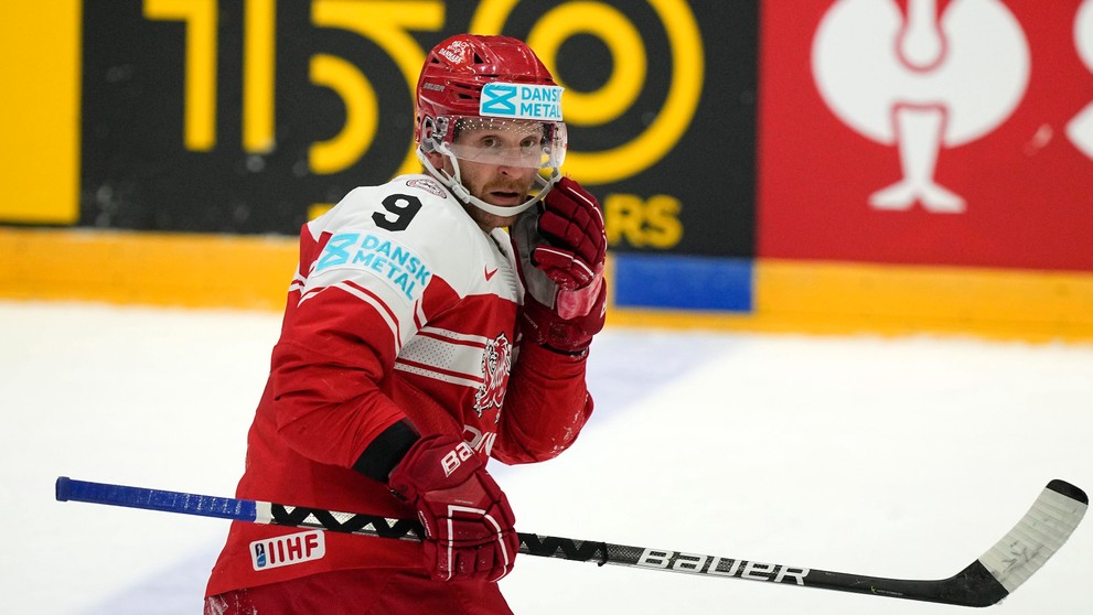 Dán Frederik Storm v zápase so Slovenskom na MS 2022.