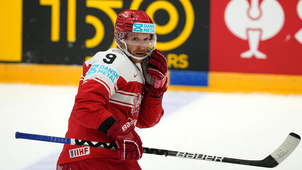 Dán Frederik Storm v zápase so Slovenskom na MS 2022.