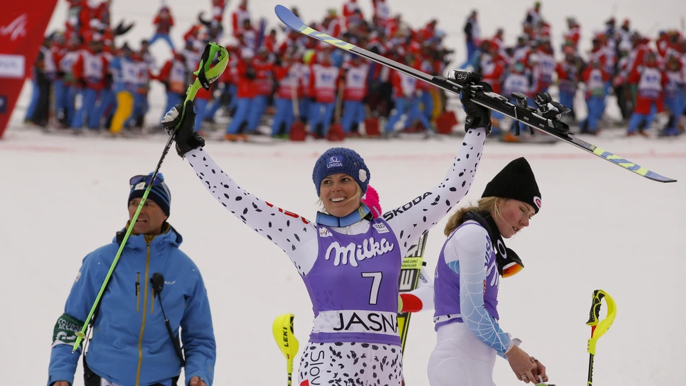 Veronika Velez Zuzulová po dojazde slalomu SP v Jasnej, kde skončila tretina.