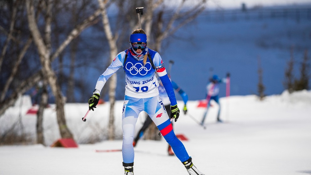 Slovenská biatlonistka Henrieta Horvátová počas vytrvalostných pretekov žien na ZOH 2022.