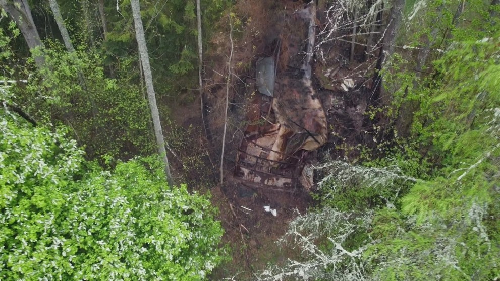Štítok zo zhorenej električky v Levočských vrchoch.