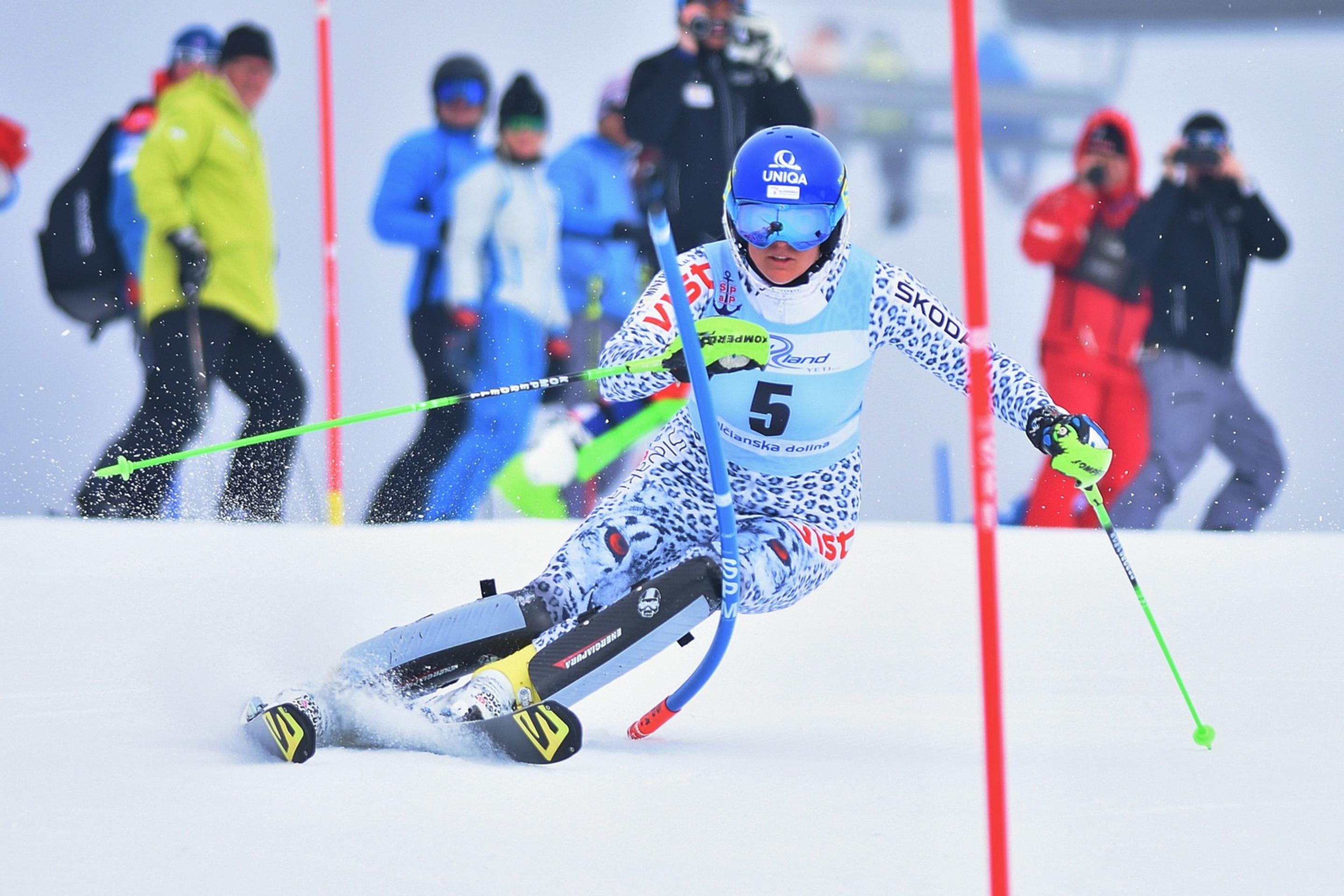 Veronika Velez-Zuzulová na trati slalomu žien počas majstrovstiev Slovenska v zjazdovom lyžovaní  na Štrbskom Plese.