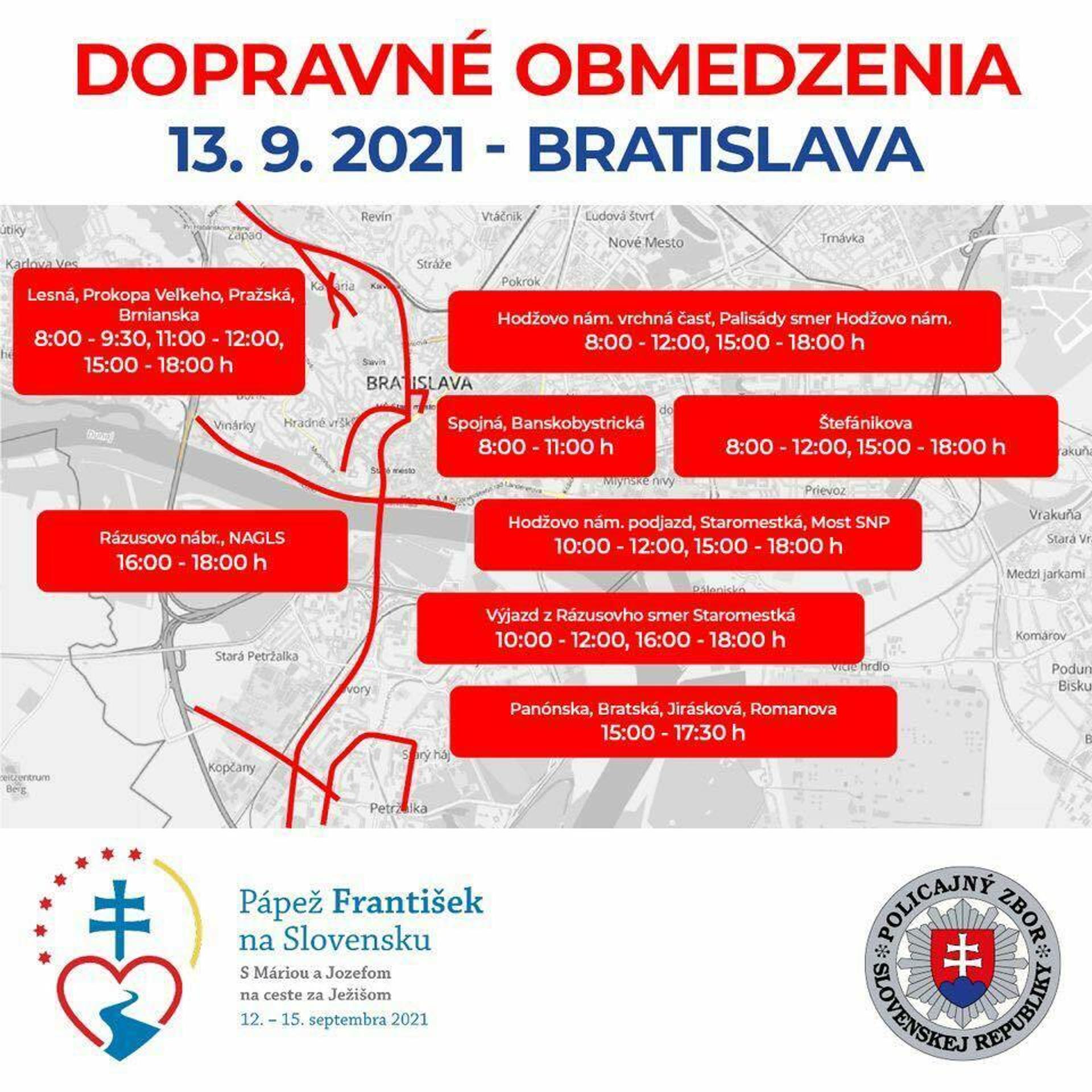 Pondelkové dopravné obmedzenia v Bratislave.