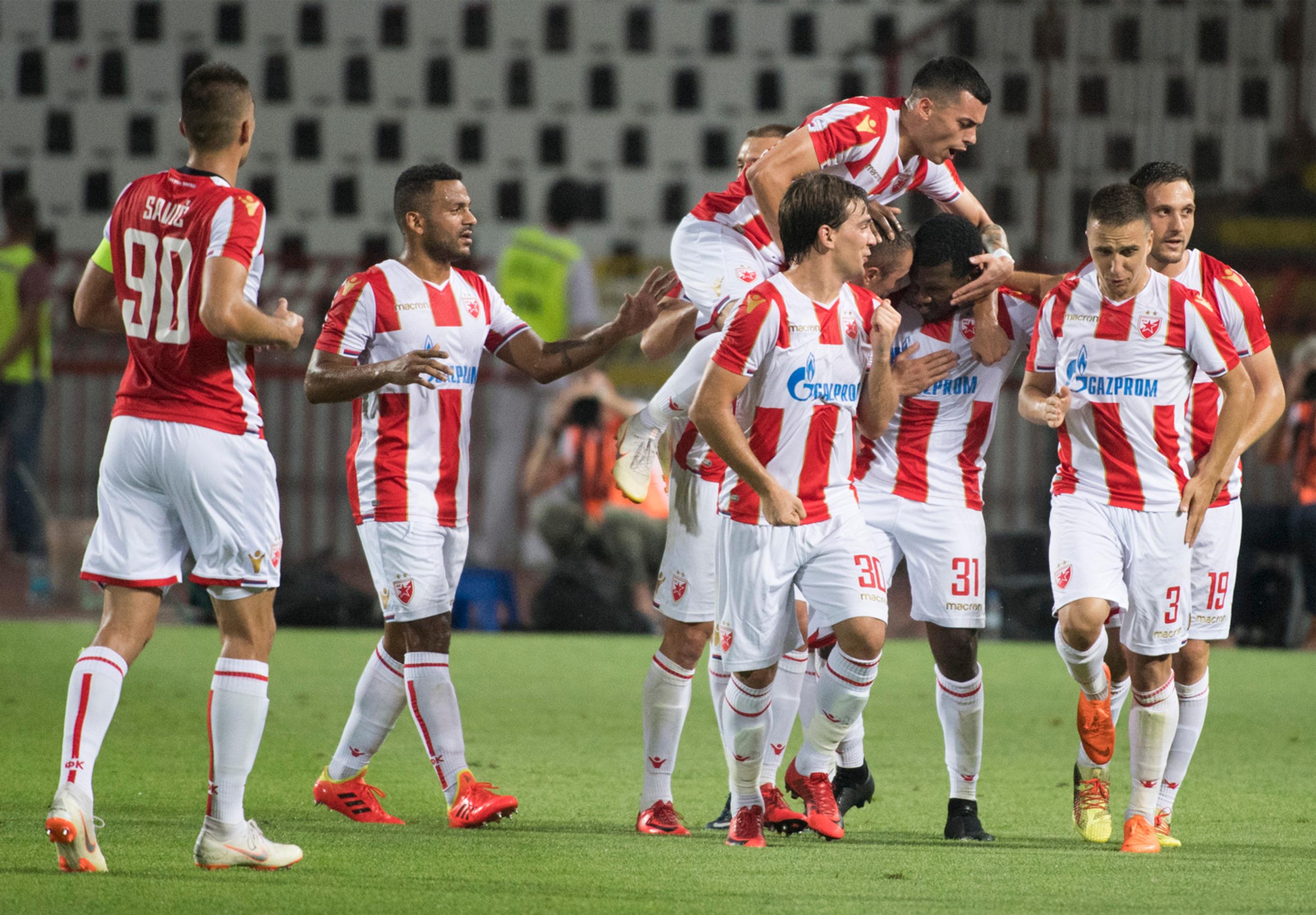 Gólová radosť futbalistov Crvenej zvezdy Belehrad v prvom zápase 3. predkola LM proti Trnave.
