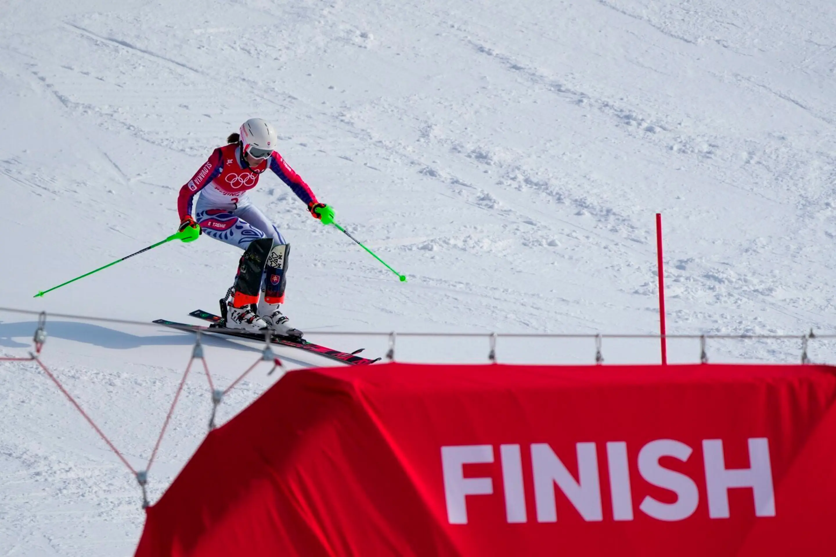 Slovenská lyžiarka Petra Vlhová pred cieľom 2. kola slalomu na ZOH 2022.