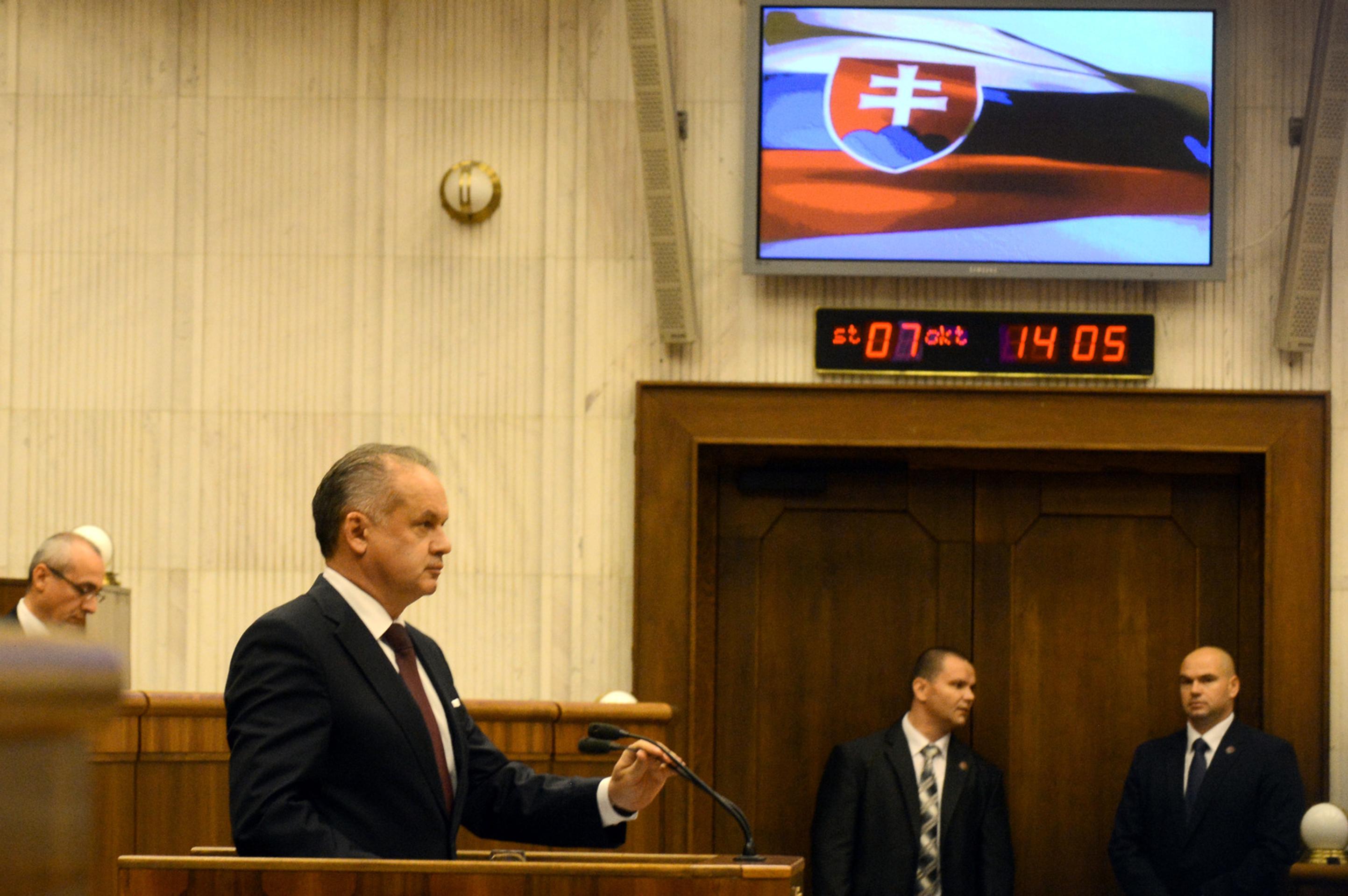 Na snímke prezident SR Andrej Kiska počas vystúpenia v Národnej rade SR 
