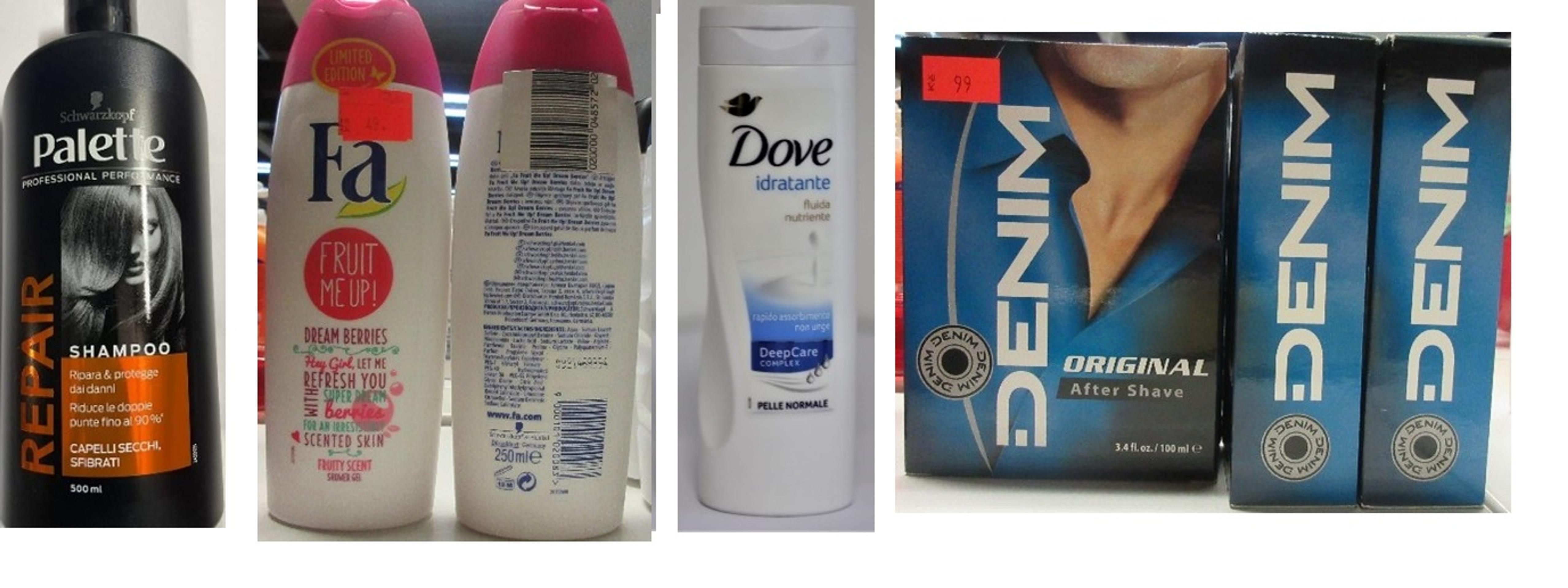 Nebezpečné produkty Schwarzkopf, FA, Dove a Denim.