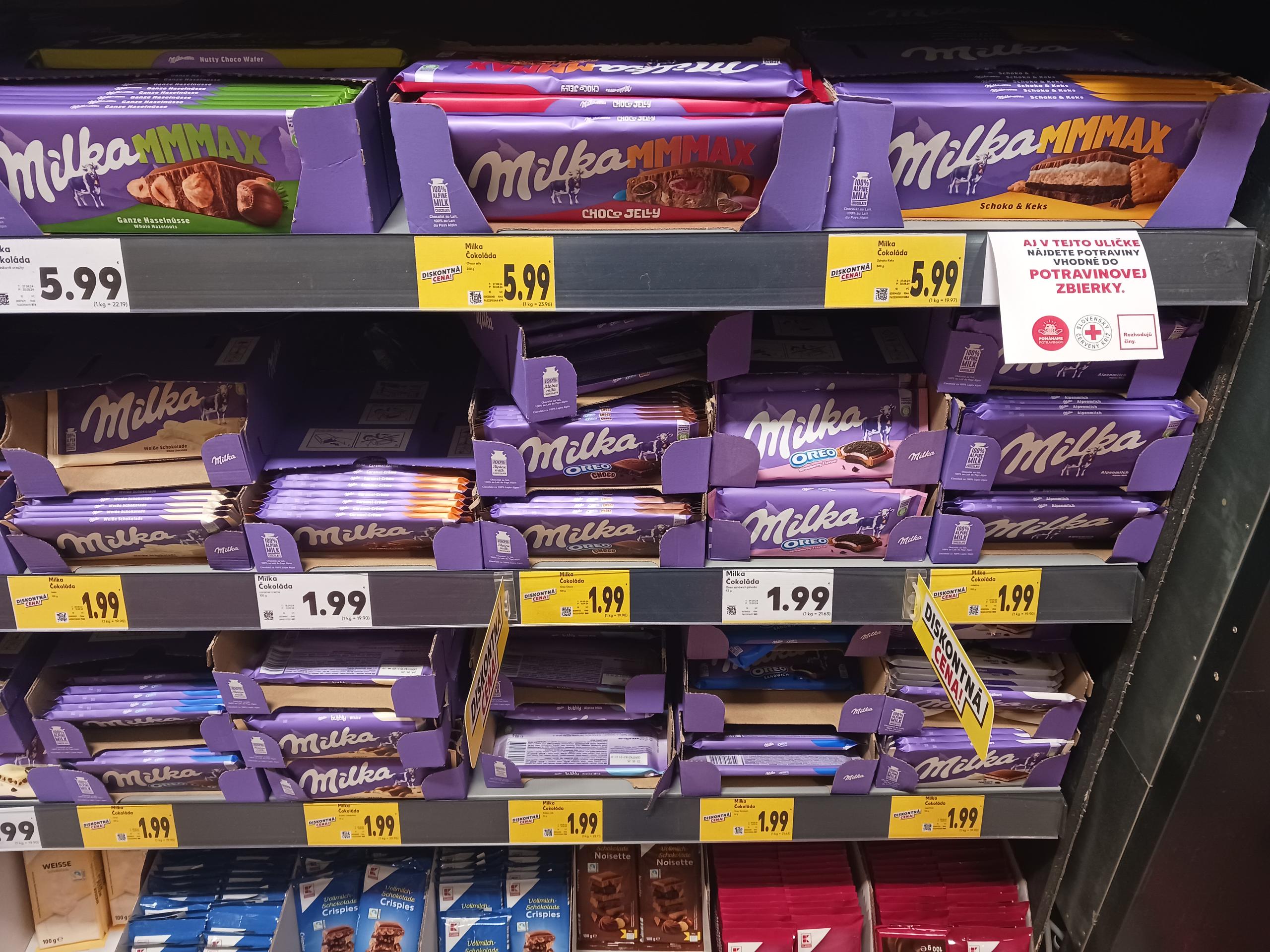 Ceny čokolád v jednotlivých obchodoch