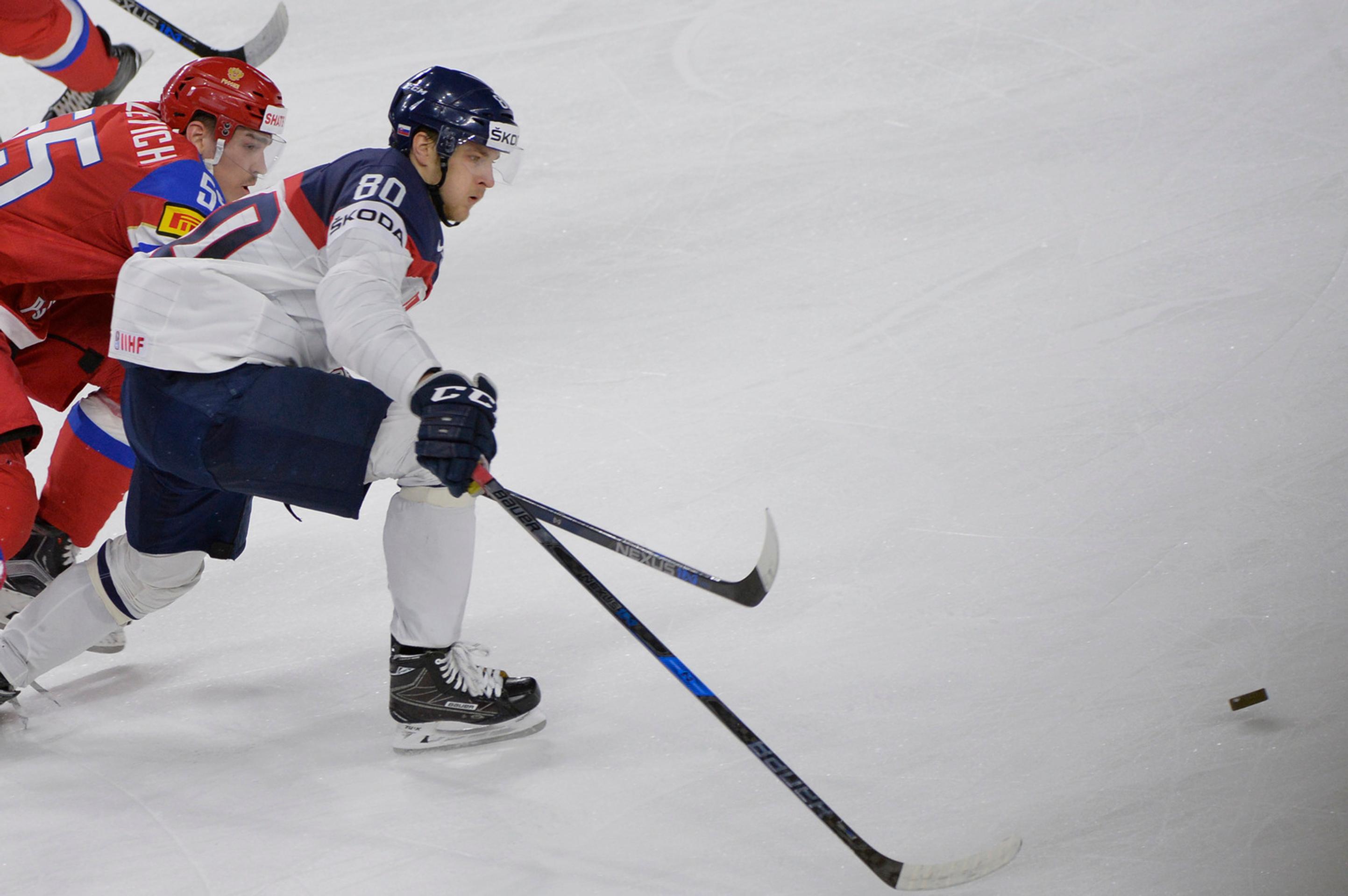 Bogdan Kiselevič (vľavo) z Ruska atakuje v zápase MS 2017 Tomáša Hrnku.