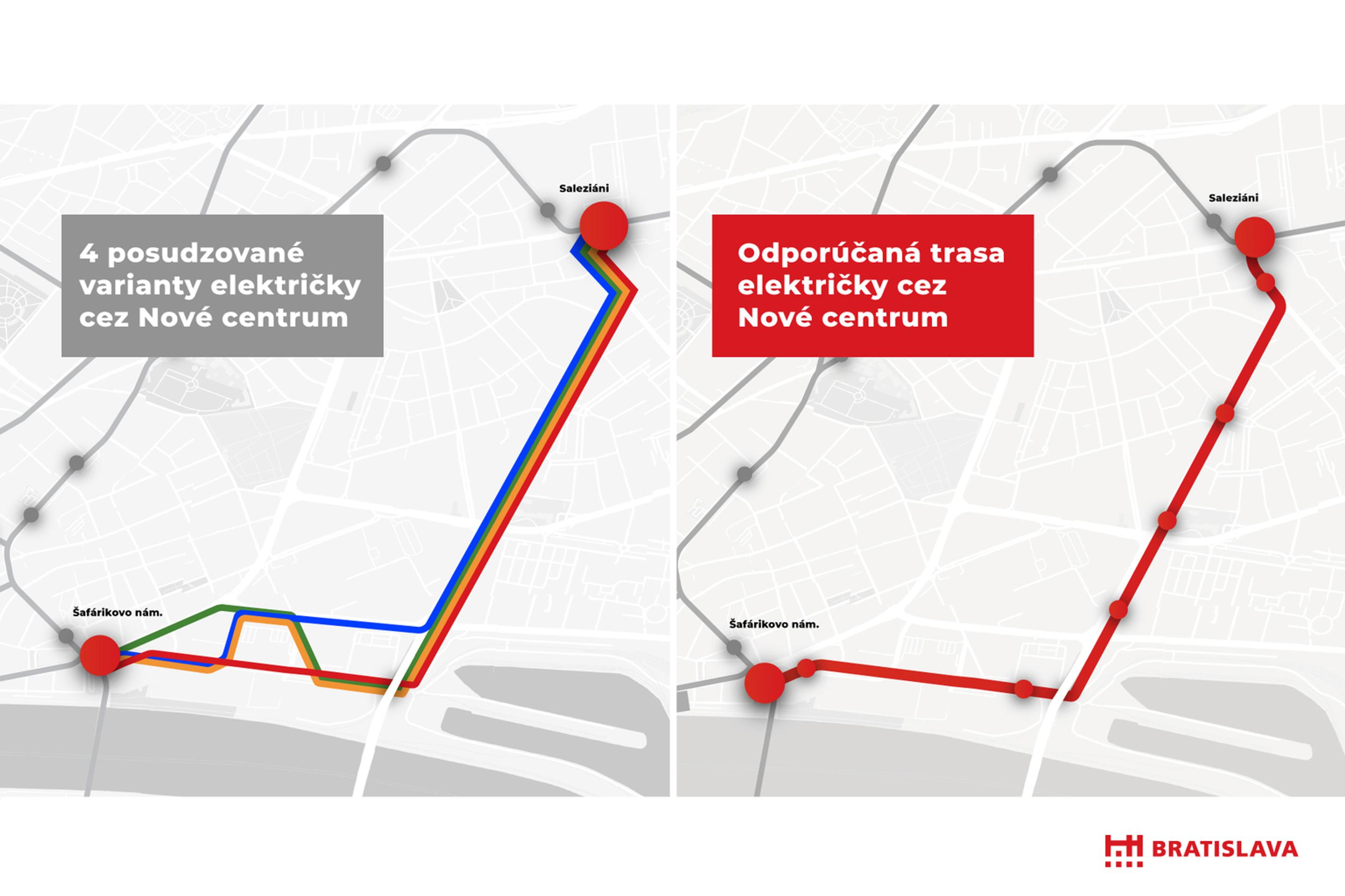 Vizualizácia električkovej trate na Pribinovej ulici.