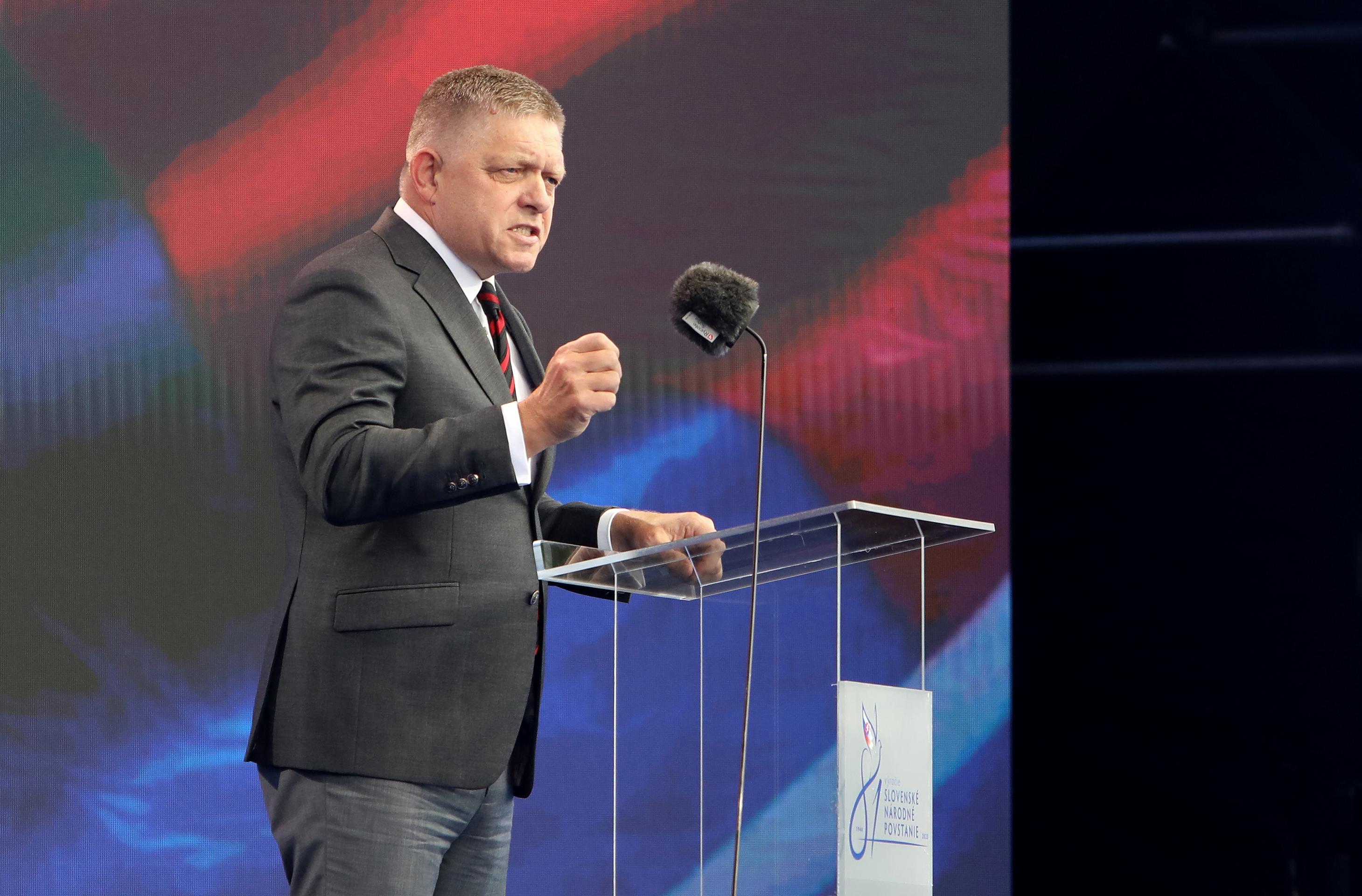 Na snímke predseda vlády SR Robert Fico (Smer-SD) počas prejavu na oslavách 81. výročia Slovenského národného povstania