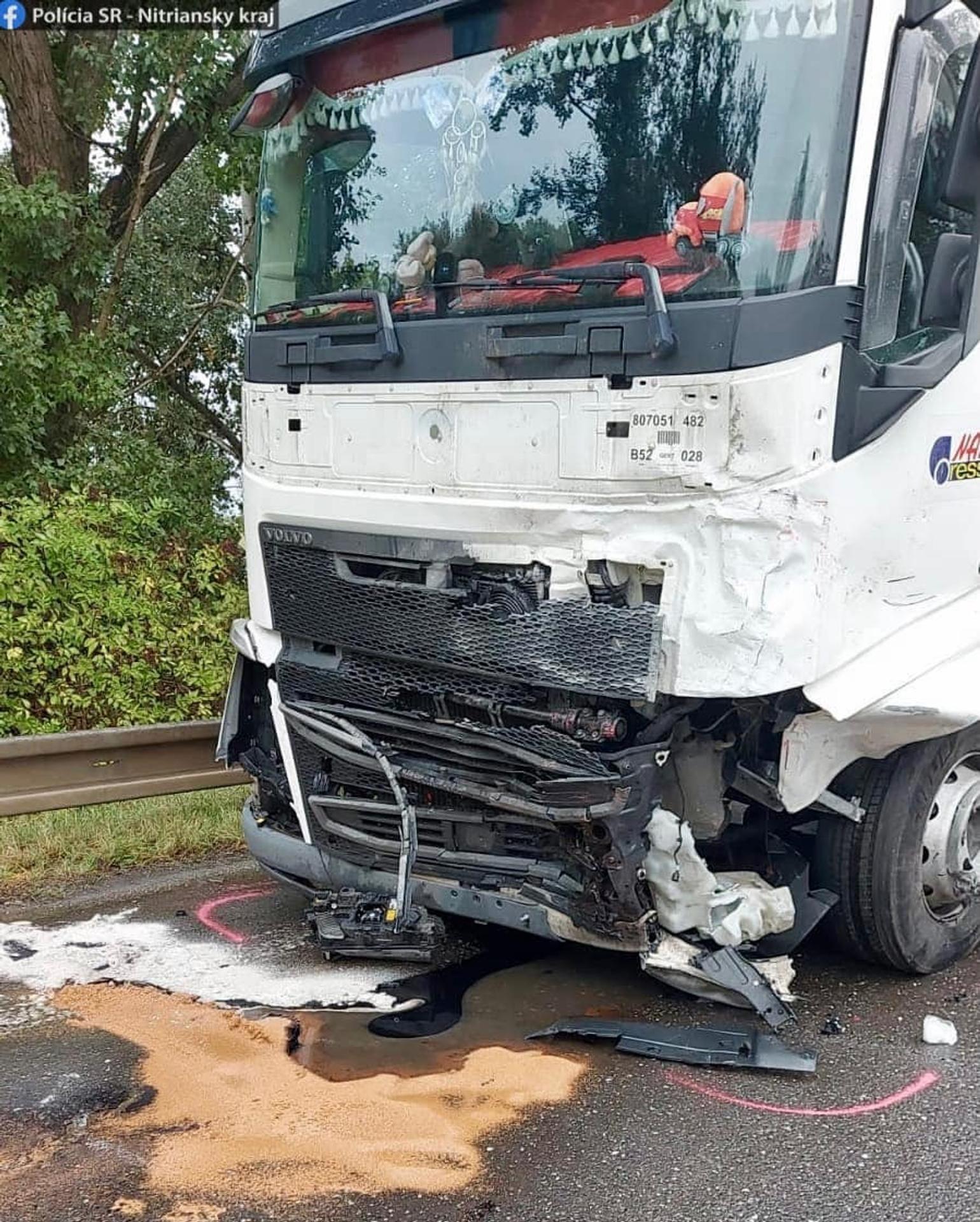 Nákladné auto po nehode v katastri obce Zemianska Oľča.