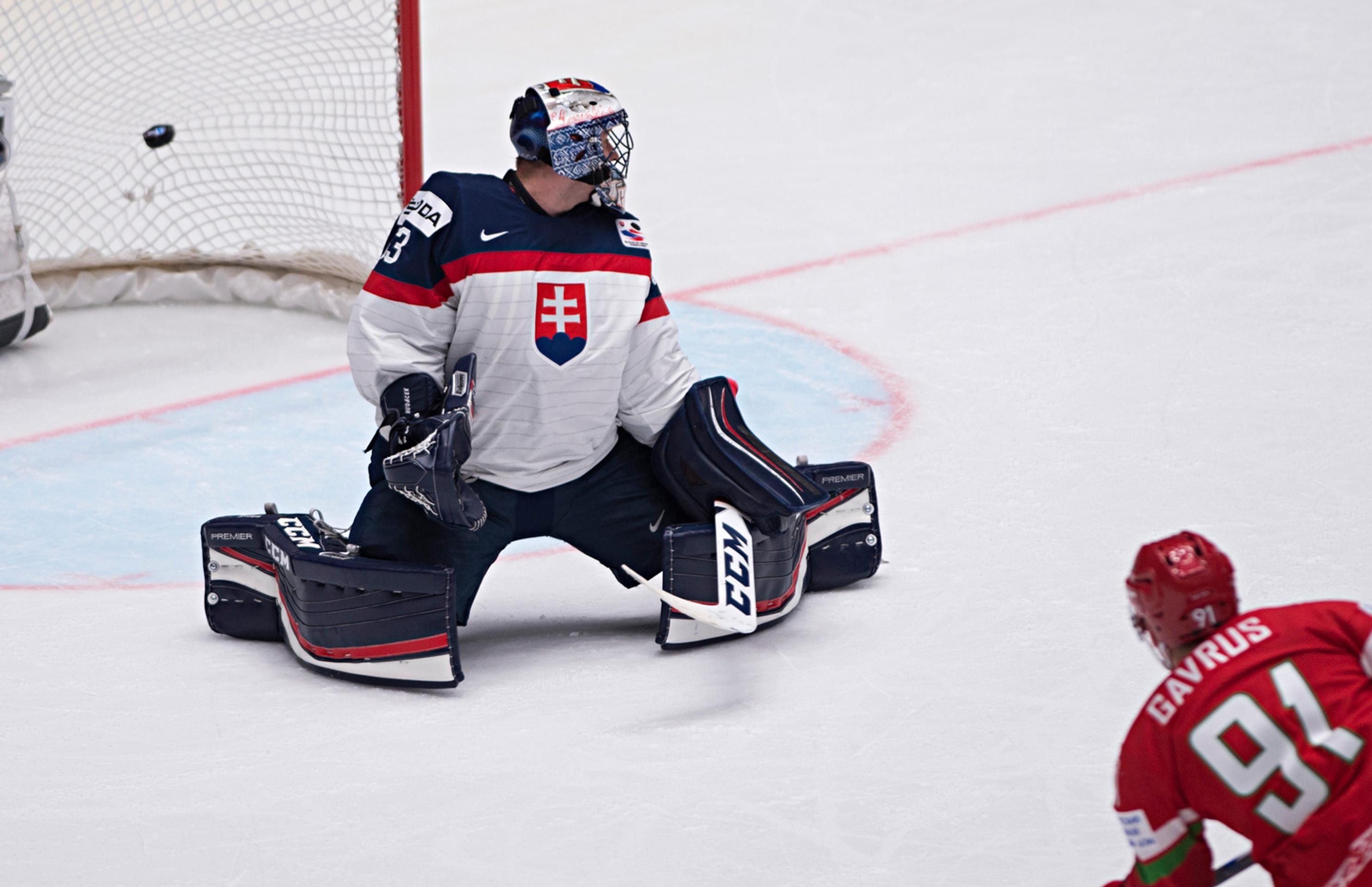 Anton Gavrus prekonáva Júliusa Hudáčka v zápase Slovensko - Bielorusko.