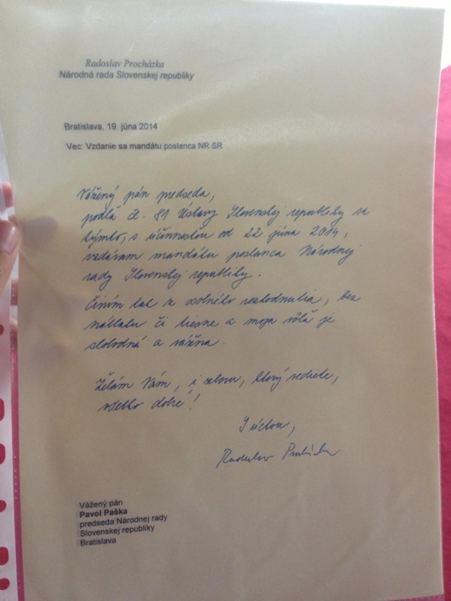 Rado Procházka sa vzdal poslaneckého mandátu