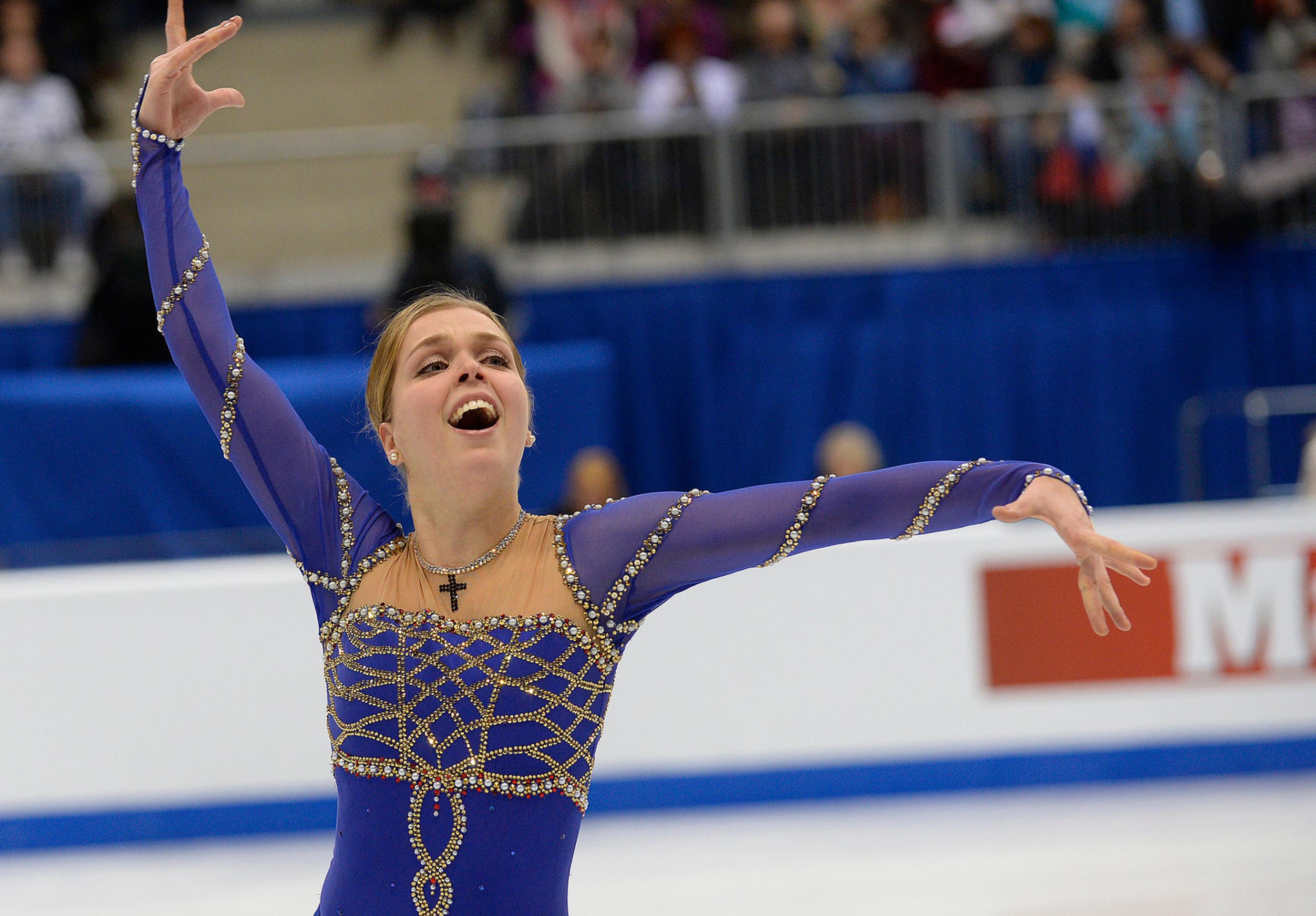 Nicole Rajičová počas krátkeho programu žien na ME v krasokorčuľovaní.