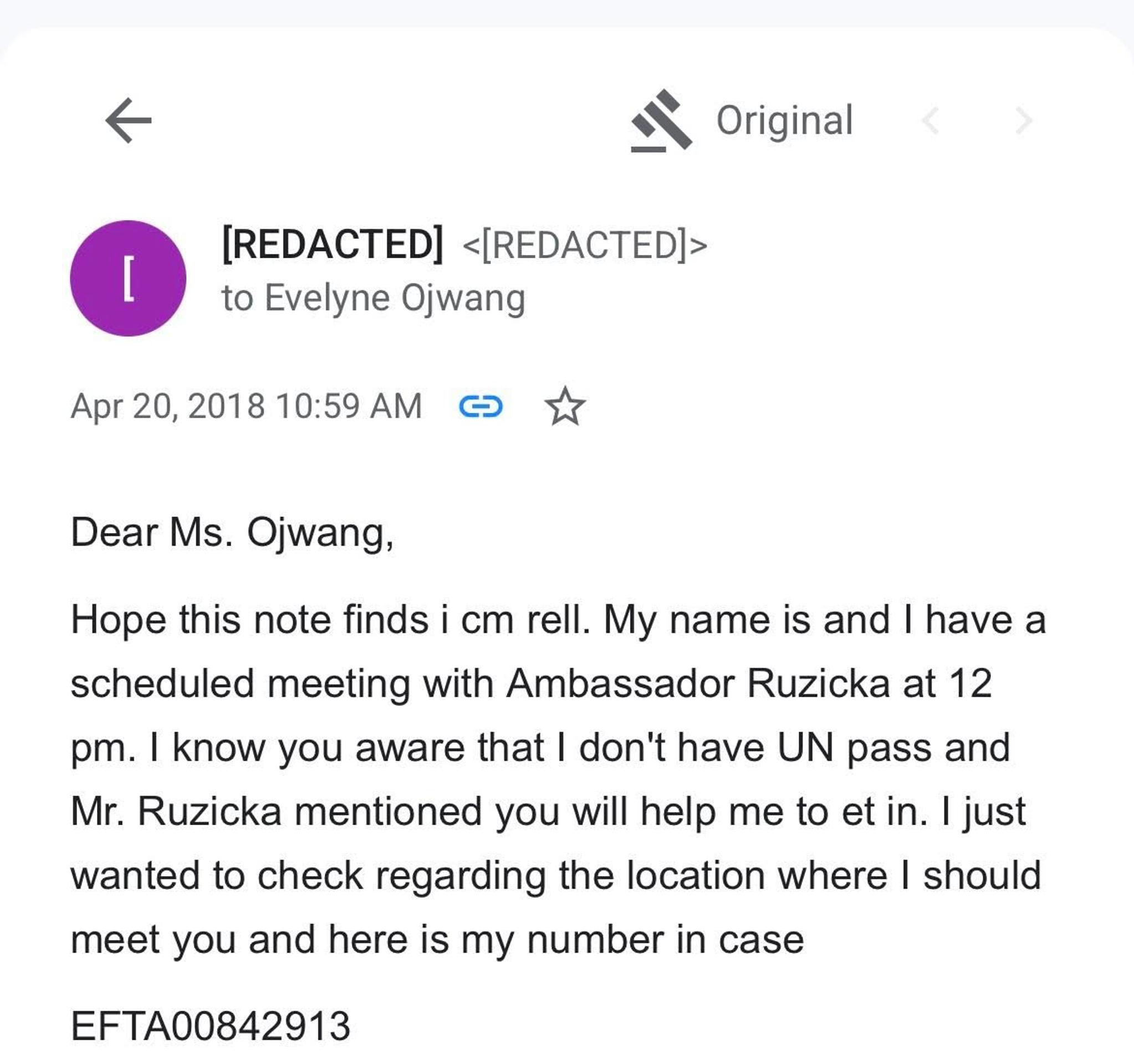 A Komunikácia medzi Bolotovou a Ojwangovou.