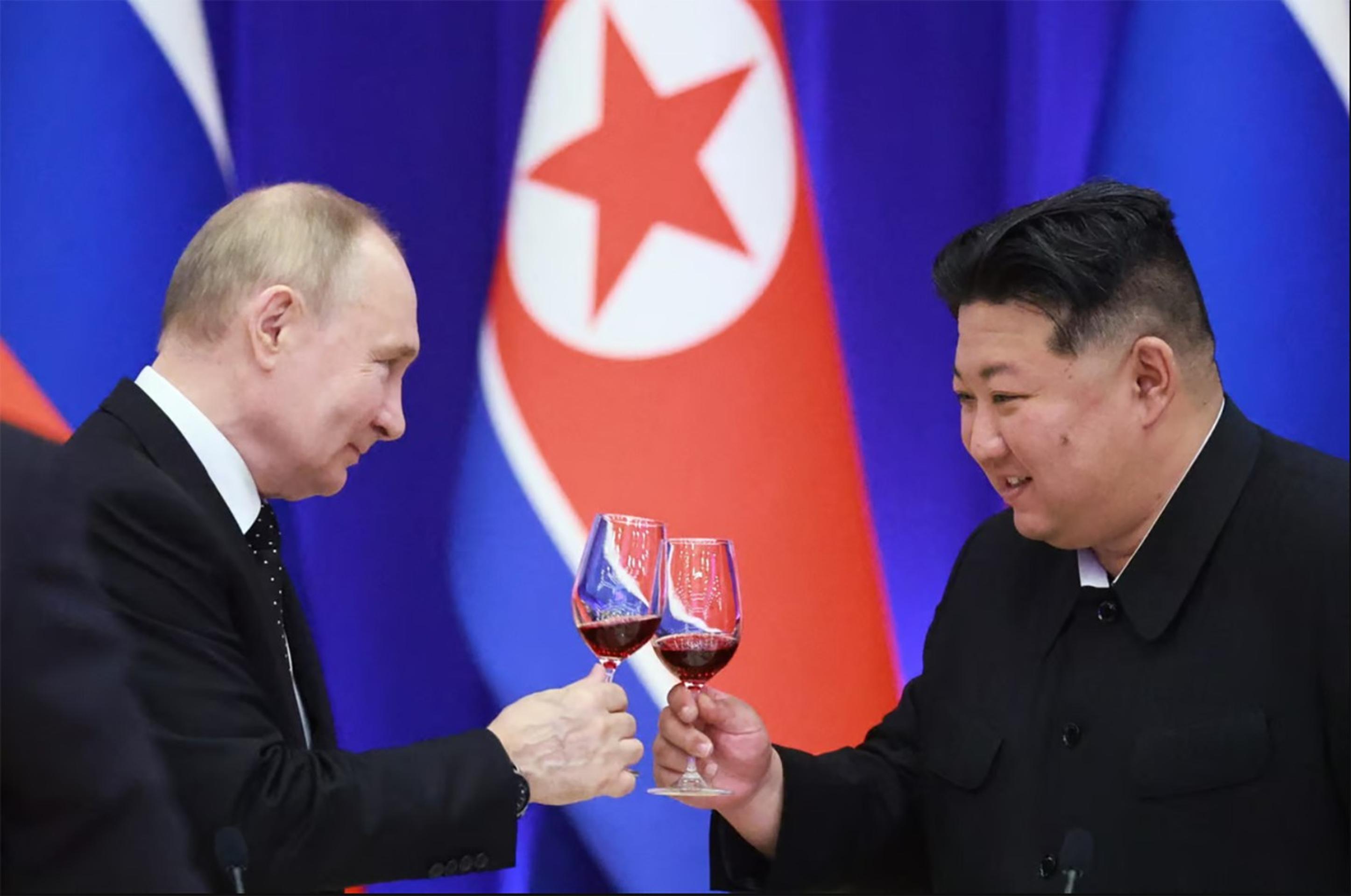 Ruský prezident Vladimir Putin a severokórejský vodca Kim Čong-un na snímke z januára 2024. 