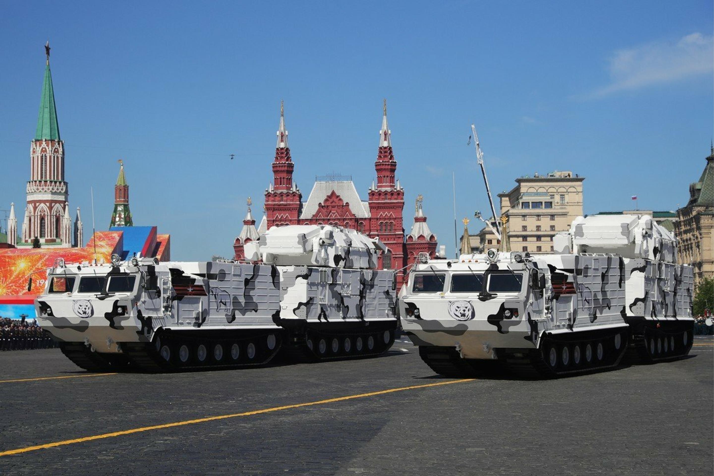 Vojenská prehliadka na Červenom námestí v Moskve. 