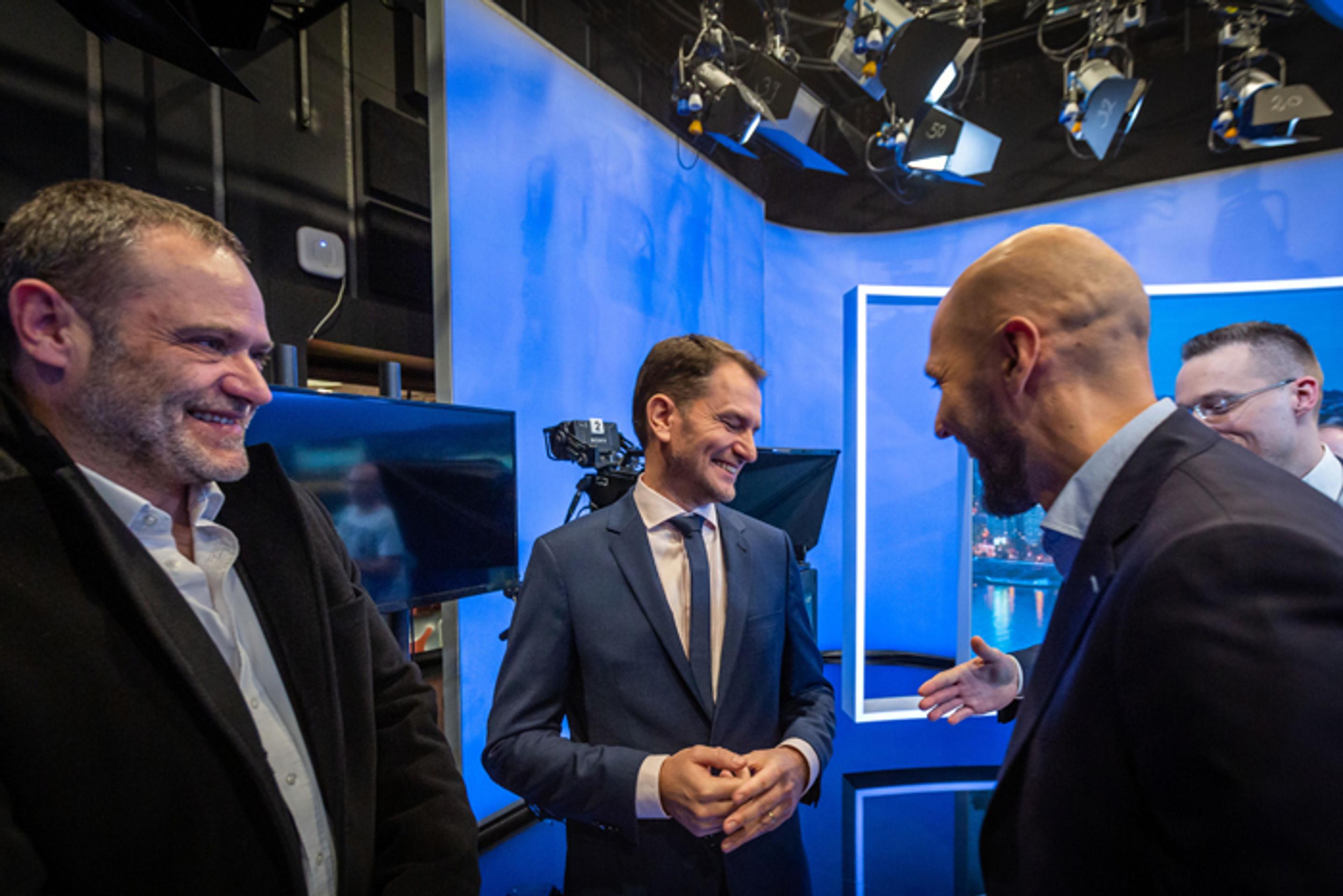 Marian Kotleba, Igor Matovič a Michal Truban v predvolebnej debate na TV Markíza.