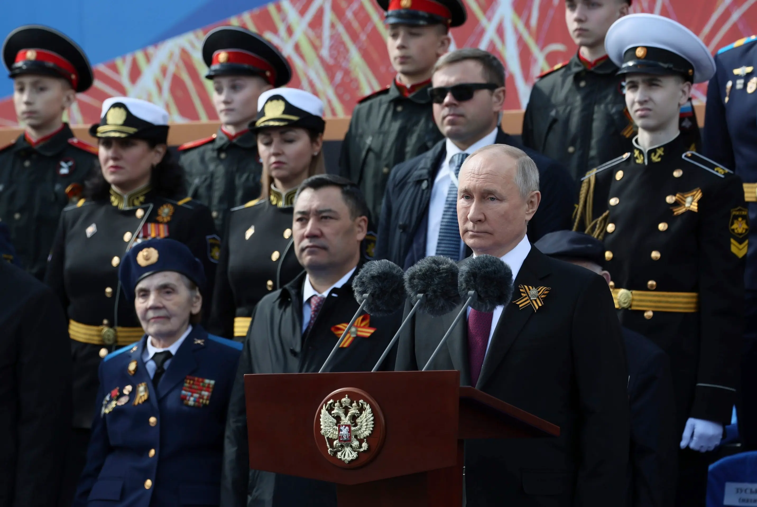 Vladimir Putin počas prejavu na vojenskej prehliadke.