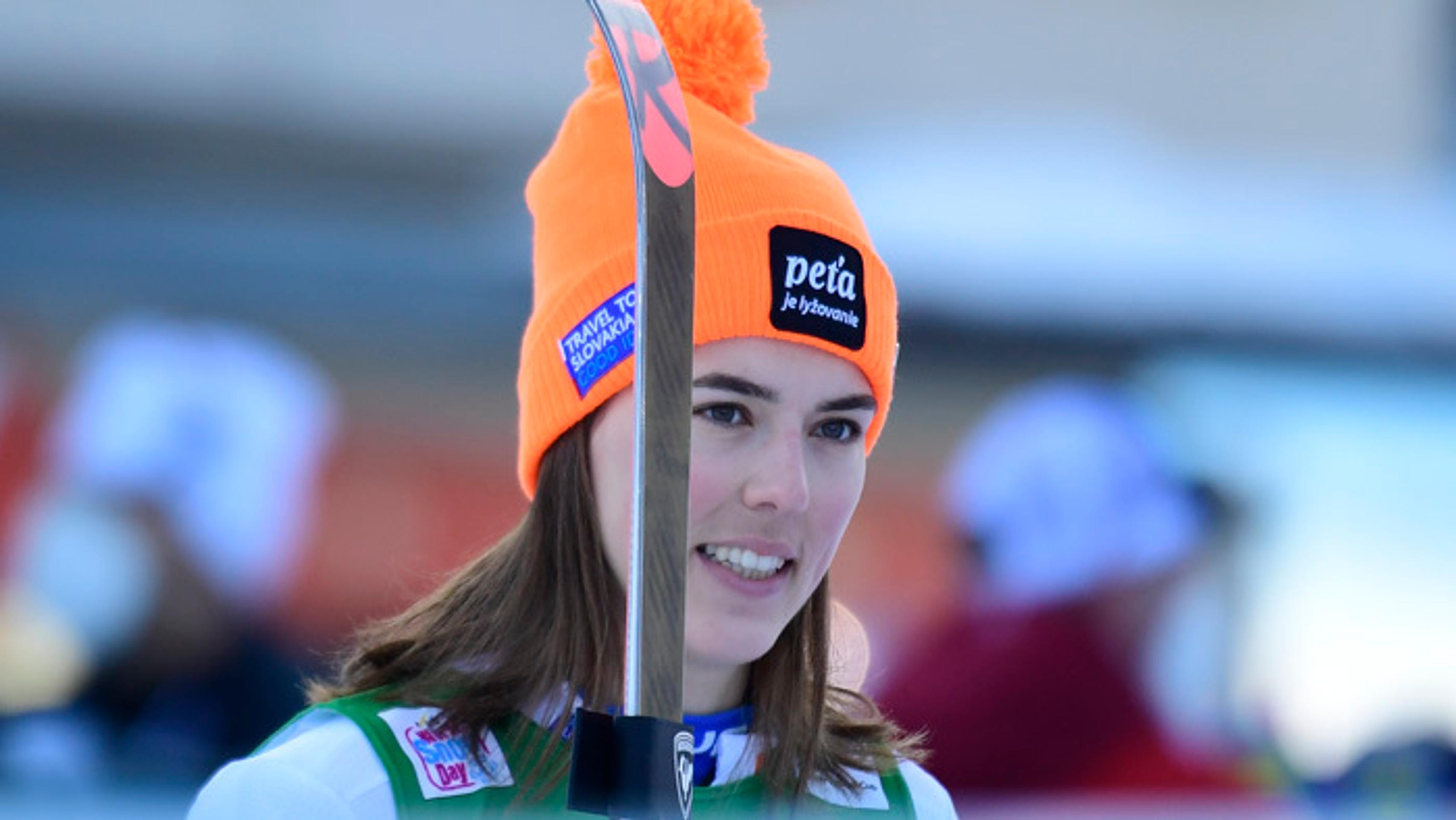 Petra Vlhová v cieli po druhom kole obrovského slalomu v Lienzi.