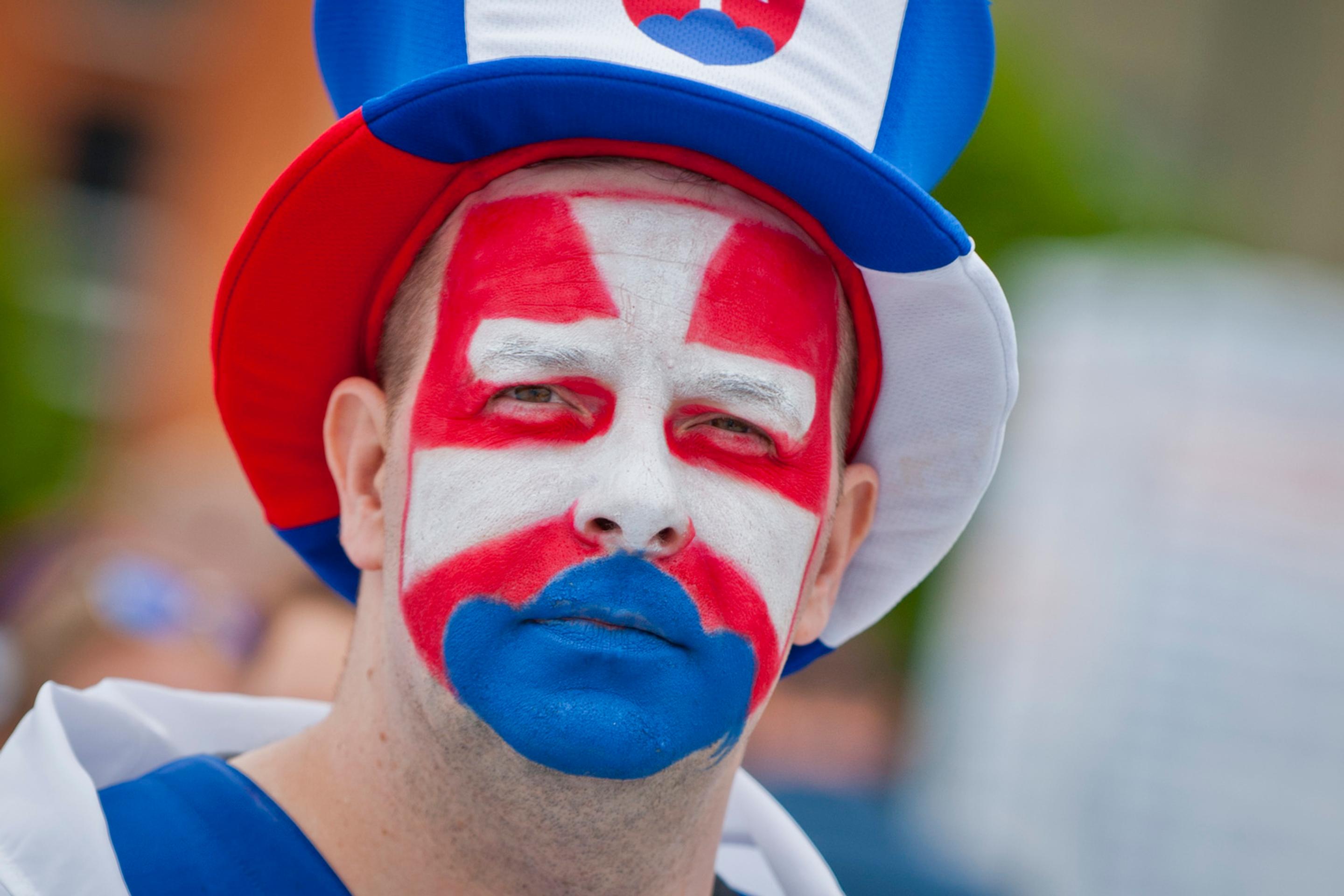 Fanúšik Slovenska pred zápasom základnej B-skupiny Fínsko - Slovensko 