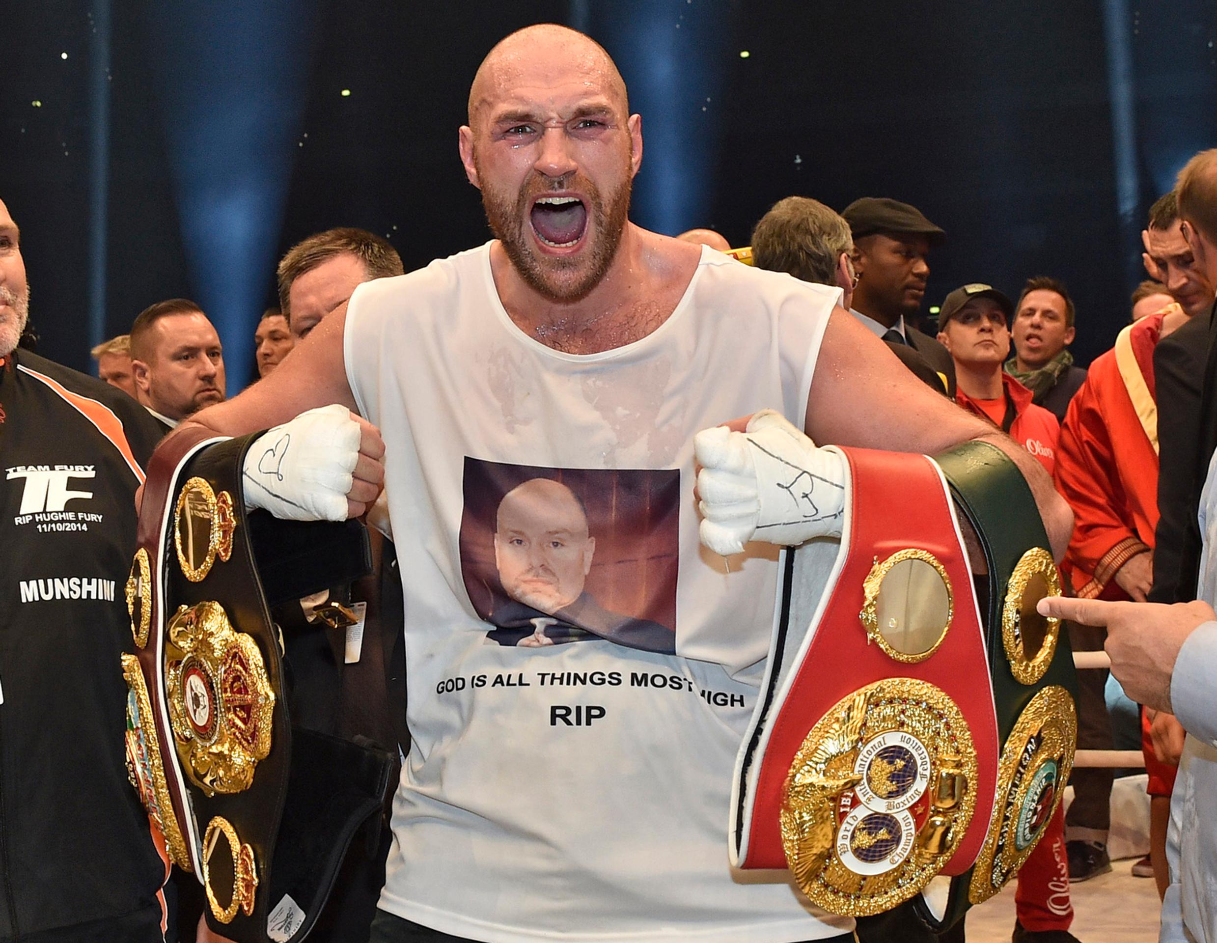 Tyson Fury po zisku titulu svetového šampióna.