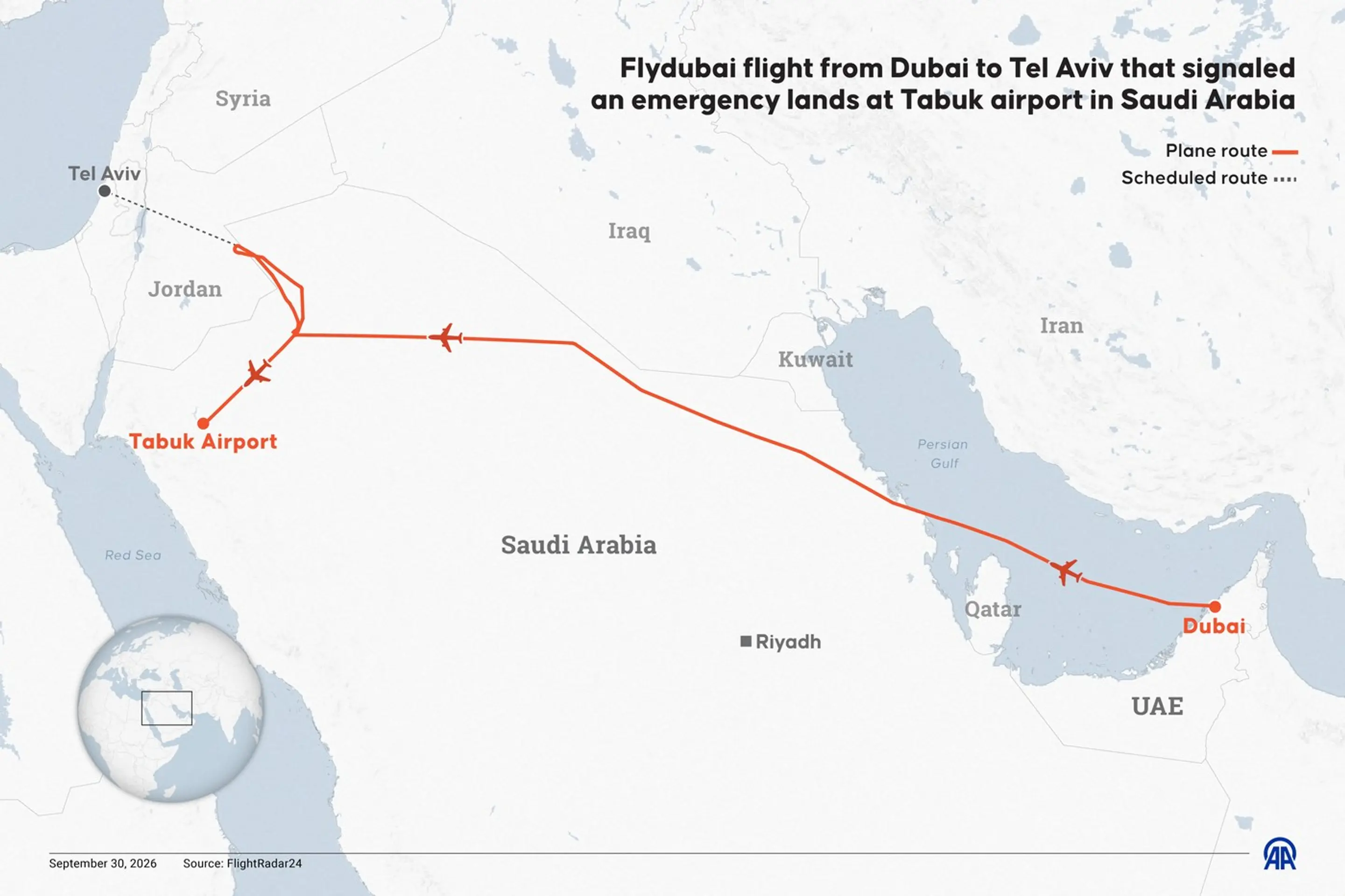 Trasa letu lietadla Flydubai.