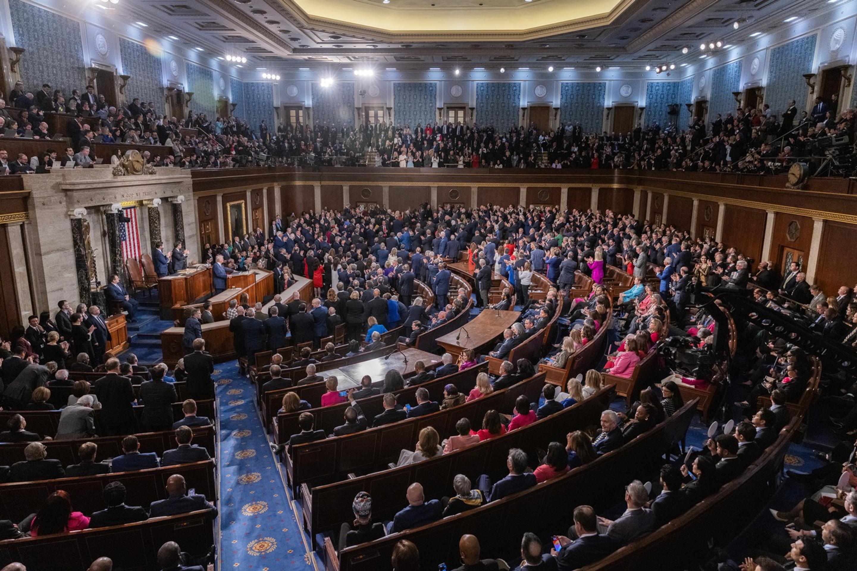 Donald Trump reční v Kongrese.
