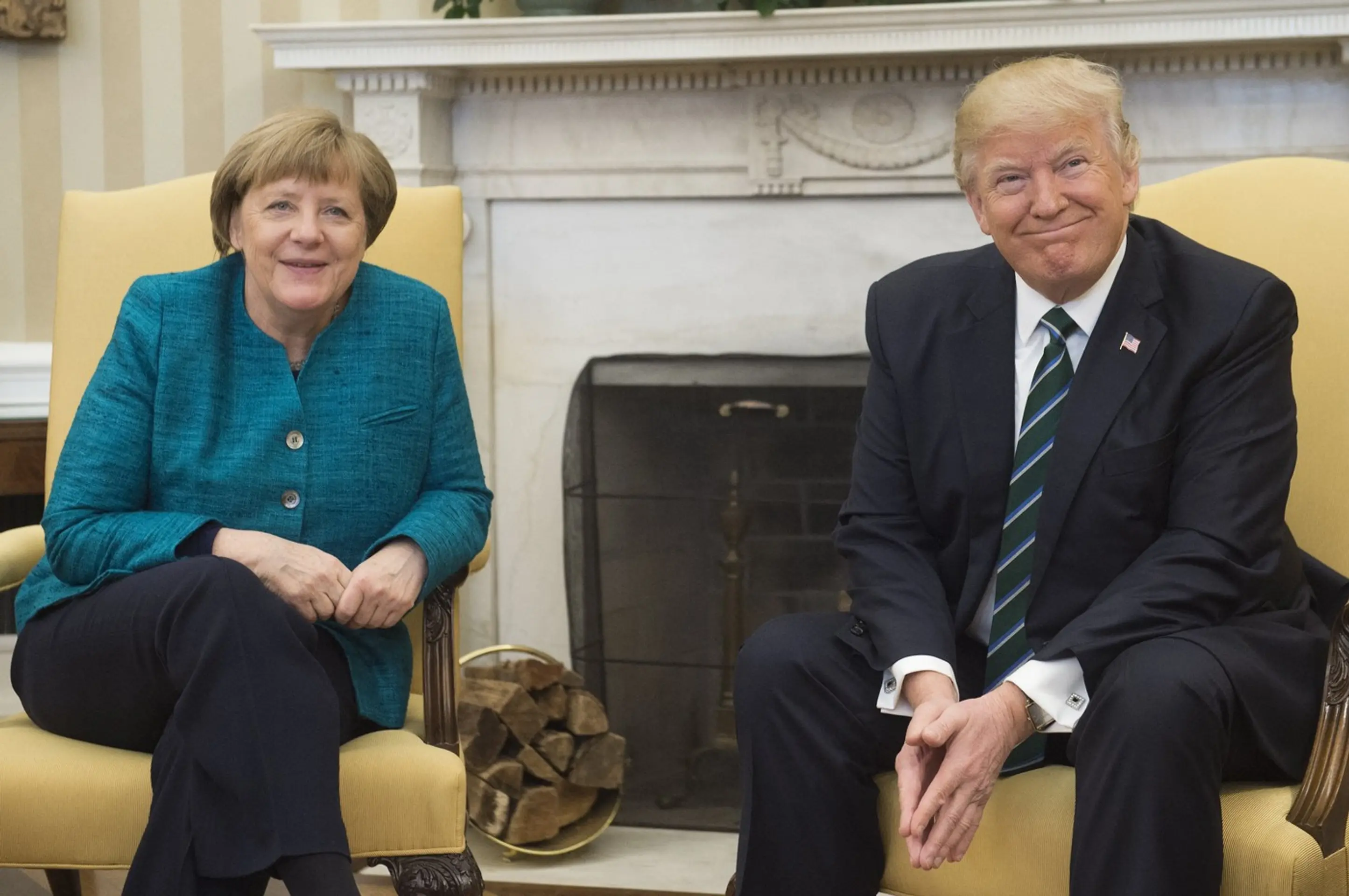 Angela Merkelova a Donald Trump v Oválnej pracovni Bieleho domu v roku 2017.