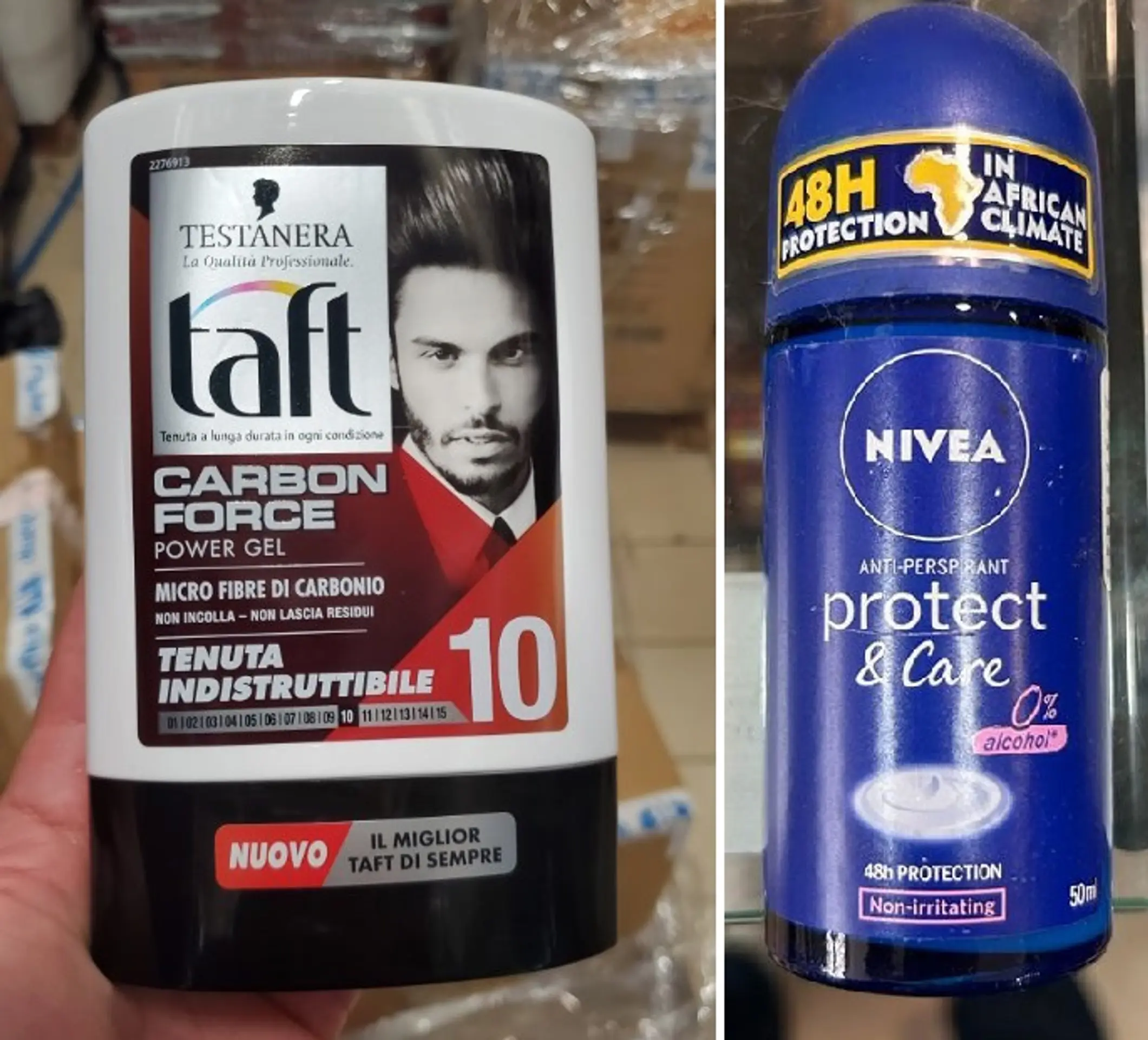 Gél na vlasy Testanera Taft a antiperspirant Nivea.